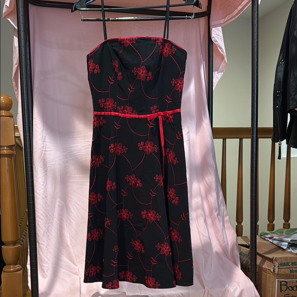 Vintage Y2K Rampage Black Dress with Red Embroidered Flowers
